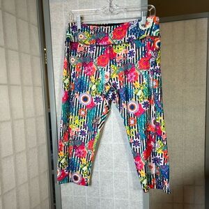 LuLaRoe Jade capri athletic pants in fun bright pattern
